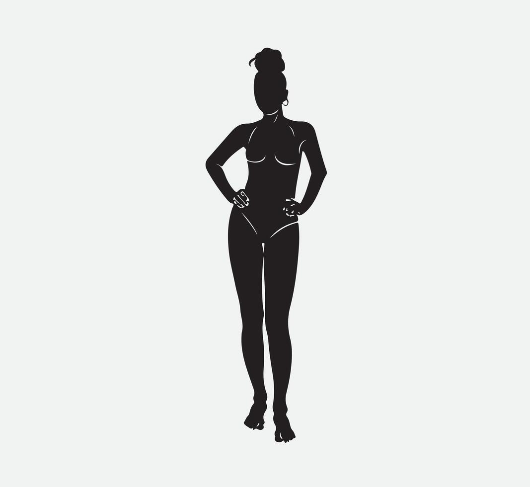 ai généré silhouette de une modal fille permanent pose vecteur