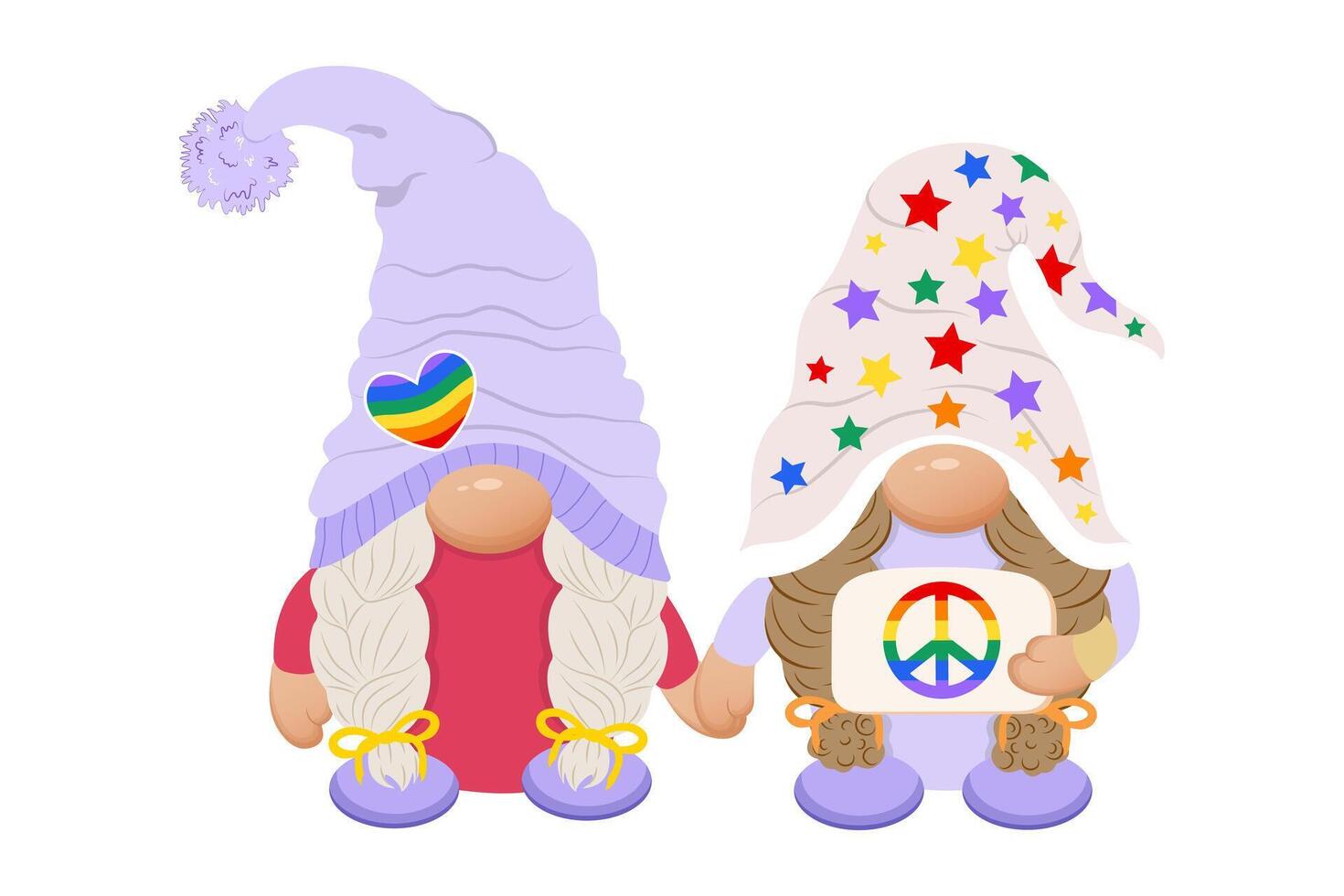 mignonne lesbienne couple gnomes avec affiche. fierté mois gnome. lgbt gnome. gnome les filles vecteur