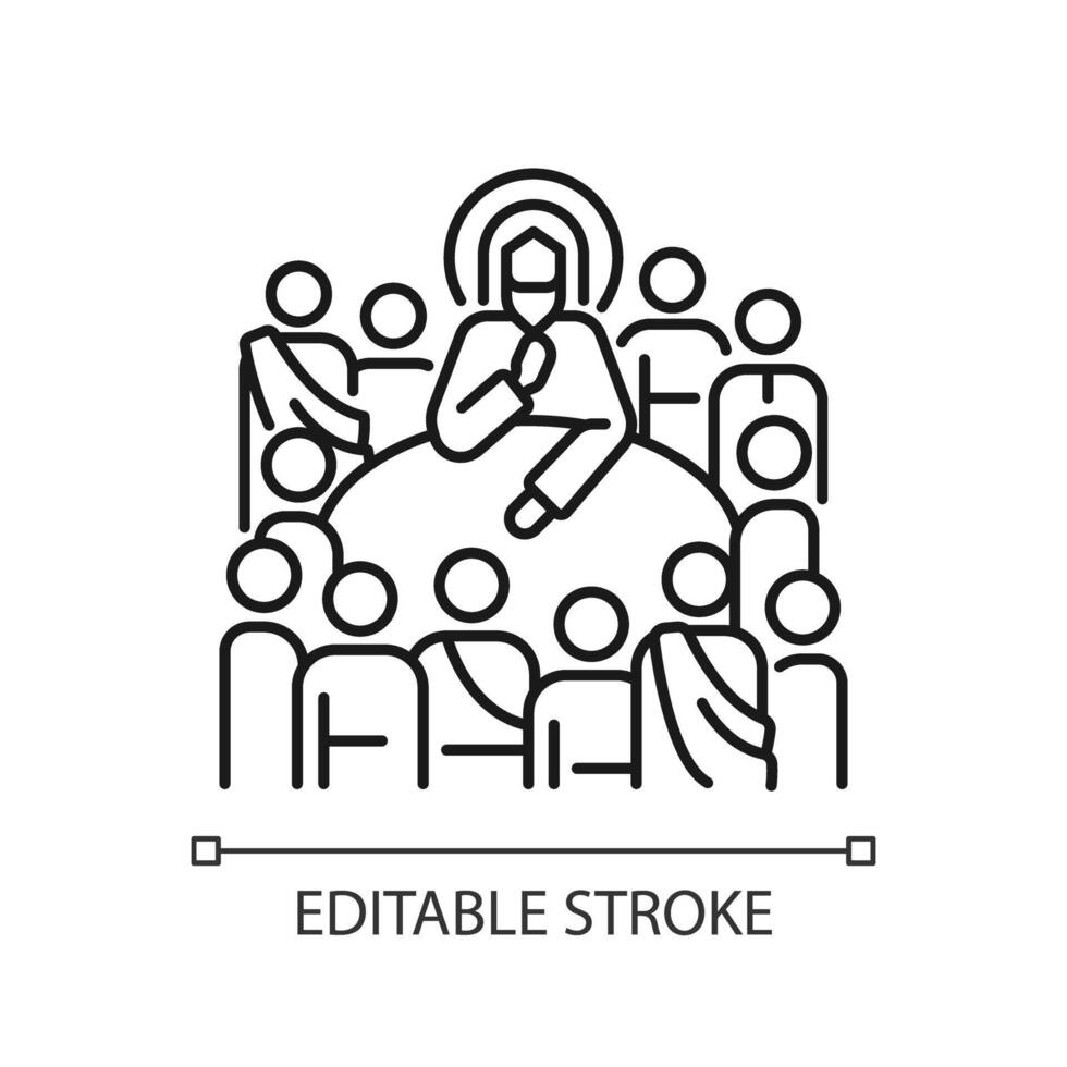 dernier souper linéaire icône. Jésus Christ et Douze apôtres. saint communion. Nouveau testament. biblique scène. mince ligne illustration. contour symbole. vecteur contour dessin. modifiable accident vasculaire cérébral