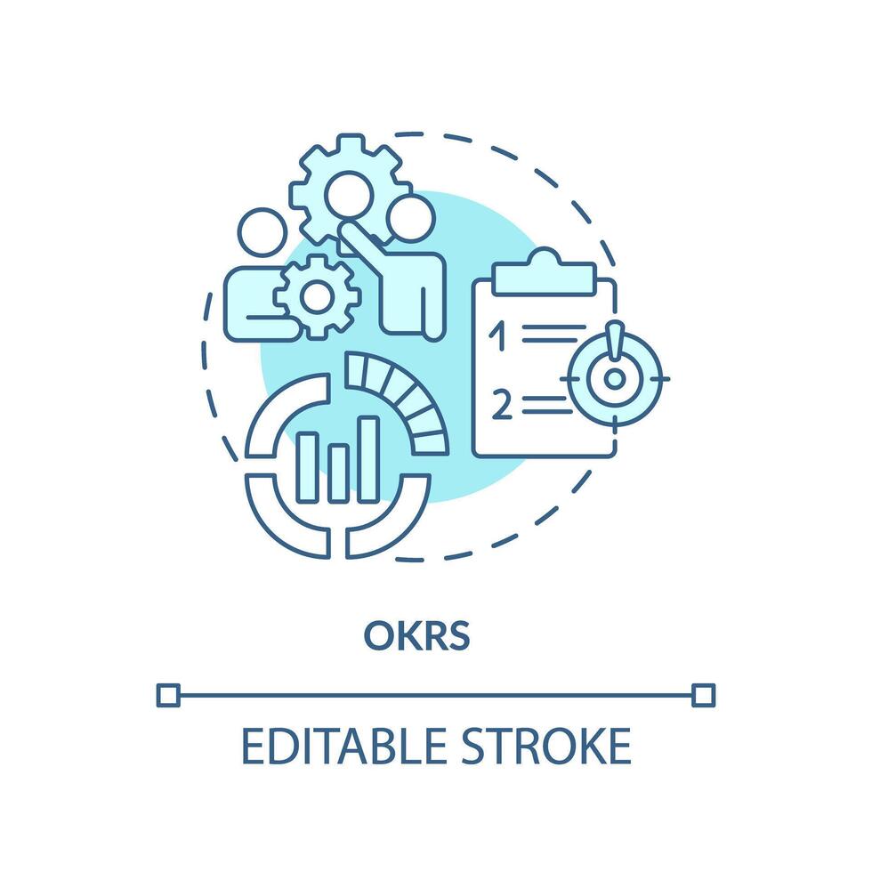 okrs méthode doux bleu concept icône. objectif réglage technique. rond forme ligne illustration. abstrait idée. graphique conception. facile à utilisation dans infographie, promotionnel matériel, article, Blog Publier vecteur