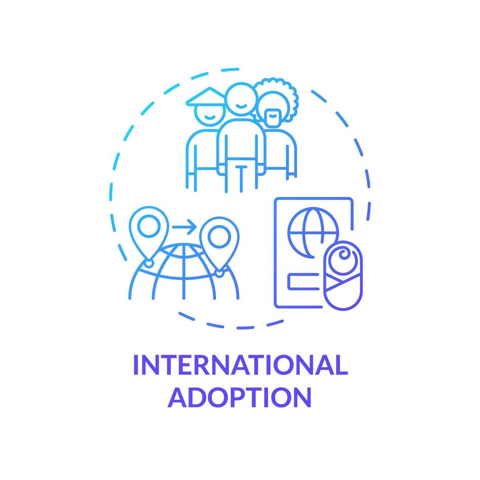 international adoption bleu pente concept icône. adopter nouveau née de étranger pays. multiculturel famille. rond forme ligne illustration. abstrait idée. graphique conception. facile à utilisation vecteur