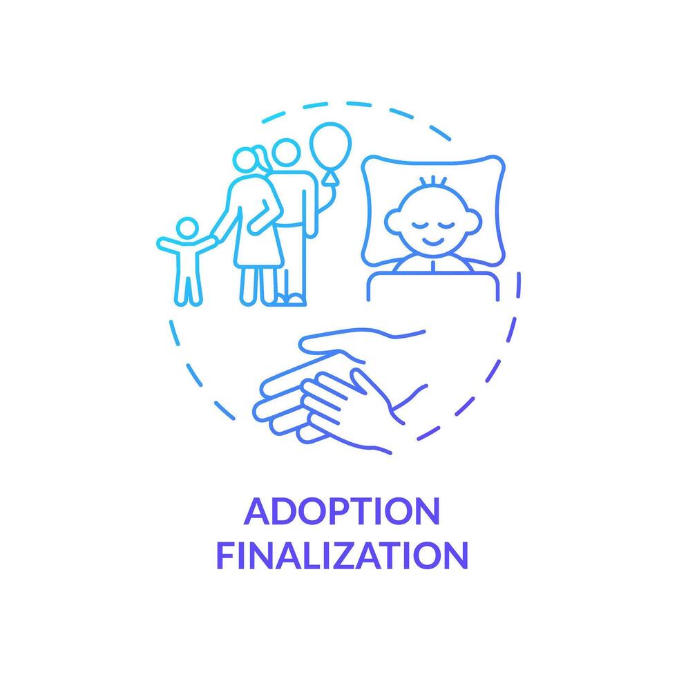 adoption finalisation bleu pente concept icône. devenir parents. content famille uni. avoir parental droits. rond forme ligne illustration. abstrait idée. graphique conception. facile à utilisation vecteur