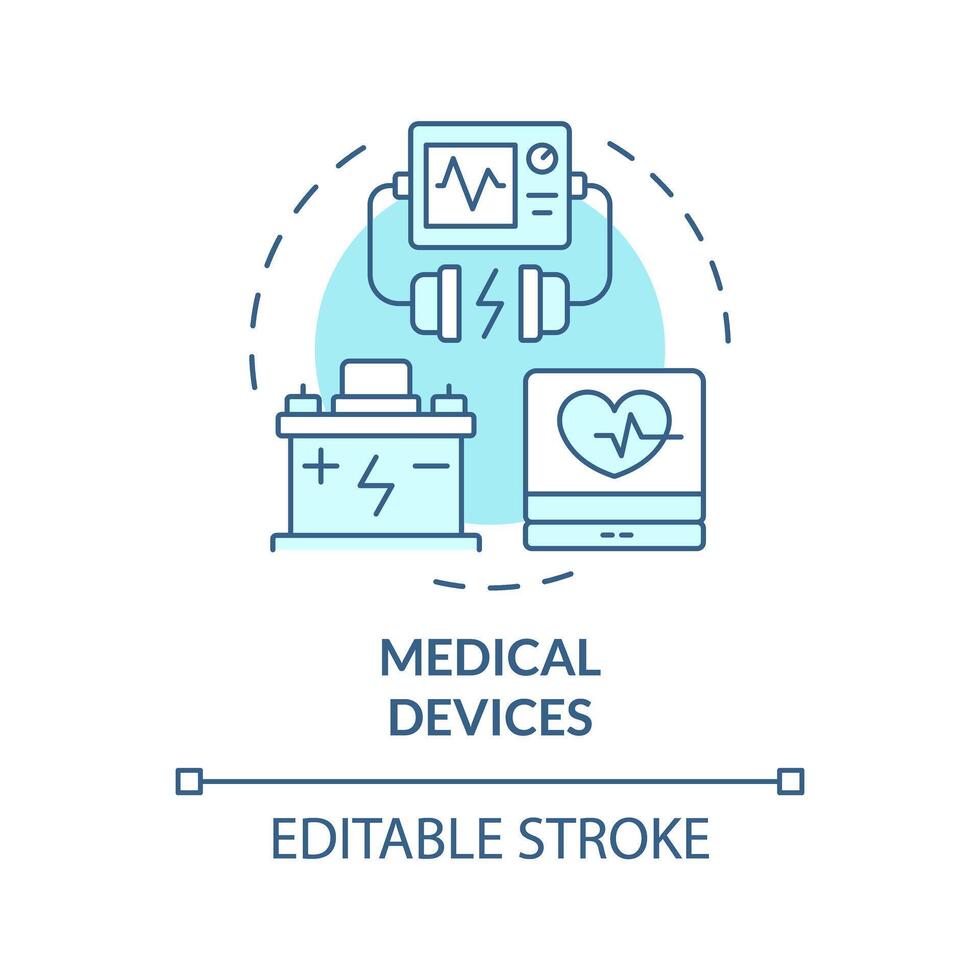 médical dispositifs doux bleu concept icône. ininterrompu Puissance fournir. lithium ion sécurité batteries. rond forme ligne illustration. abstrait idée. graphique conception. facile à utilisation dans brochure, brochure vecteur