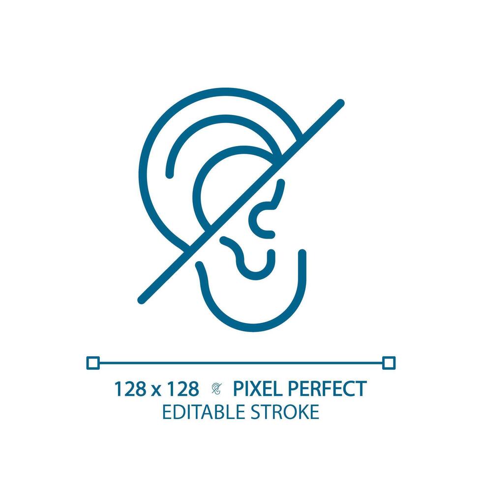 audition perte lumière bleu icône. intellectuel invalidité. surdité blessure récupération. à vie oreille traumatisme. rgb Couleur signe. Facile conception. la toile symbole. contour doubler. plat illustration. isolé objet vecteur