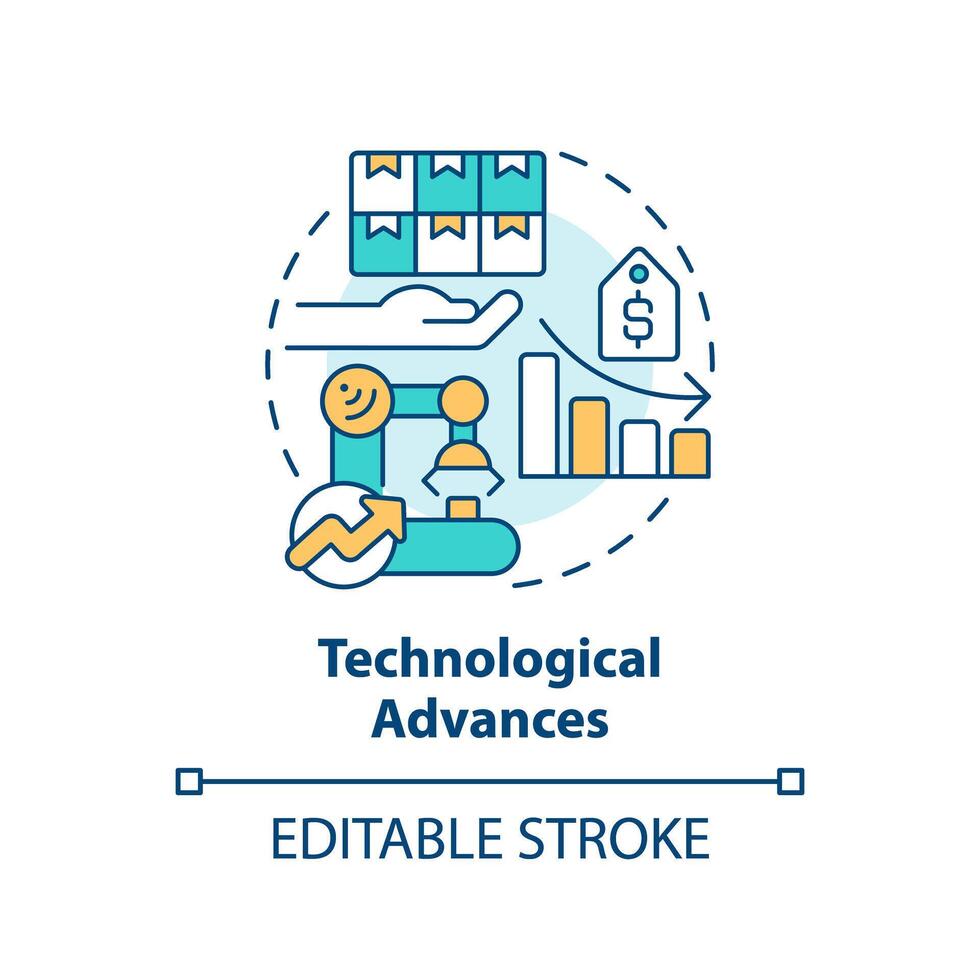 technologique avances multi Couleur concept icône. améliorer La technologie et augmenter production efficacité. rond forme ligne illustration. abstrait idée. graphique conception. facile à utilisation dans brochure commercialisation vecteur
