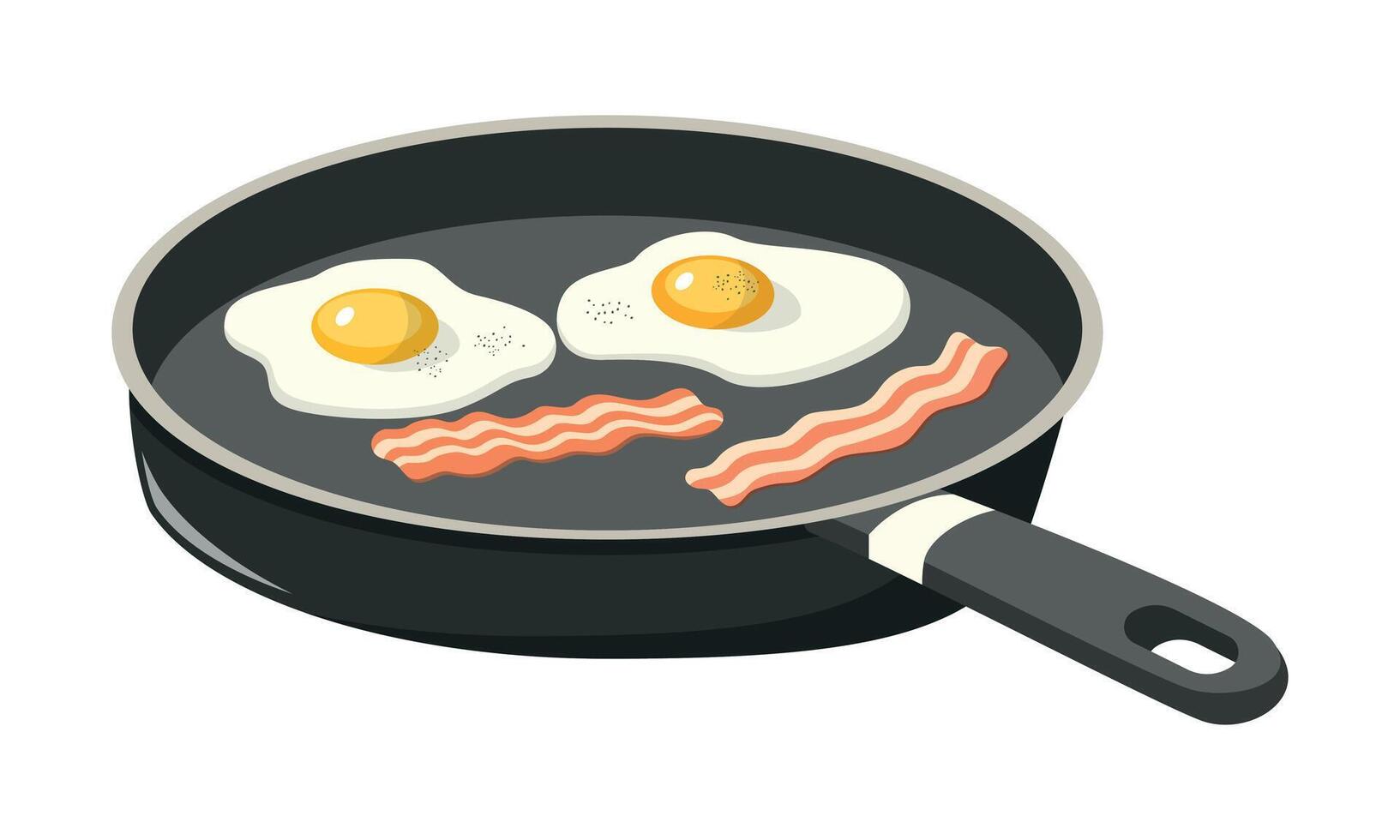 frit des œufs avec Bacon dans une friture poêle. petit déjeuner illustration. isolé sur blanc Contexte vecteur