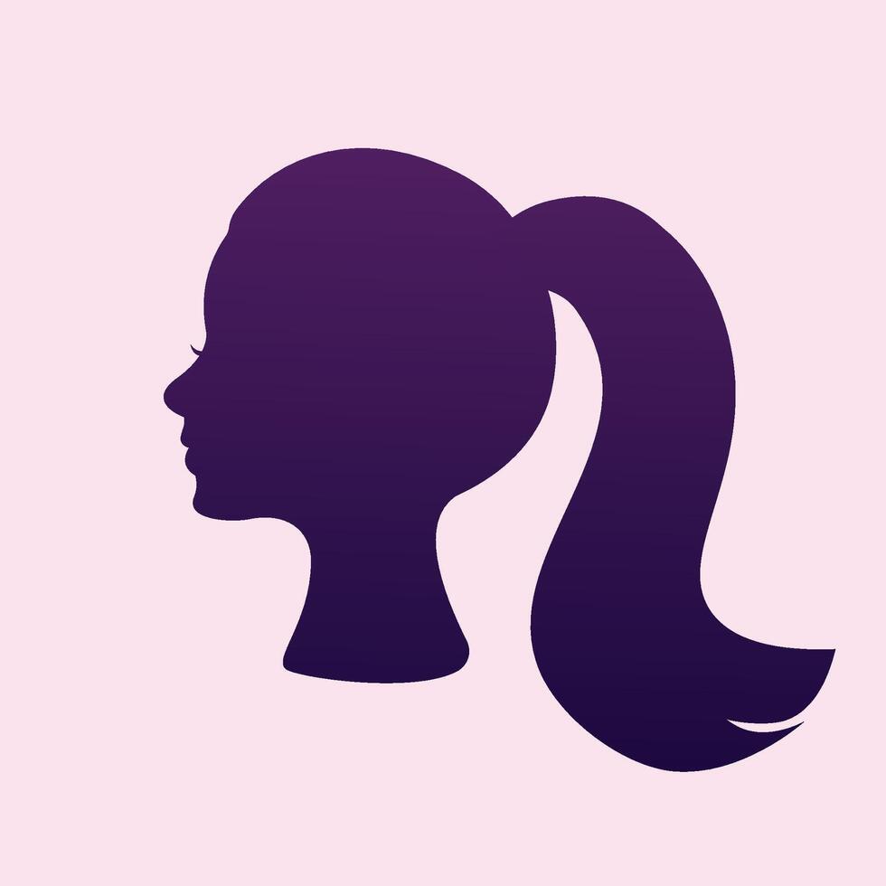 silhouette de une Jeune fille avec longue cheveux lié dans une queue de cheval. vecteur illustration