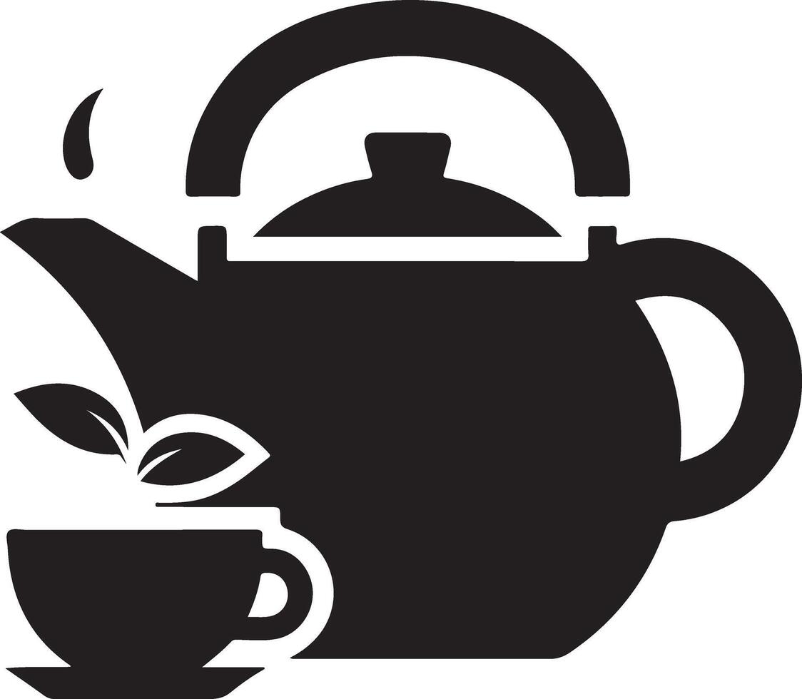 thé bouilloire vecteur icône avec tasse silhouette, noir Couleur silhouette 12