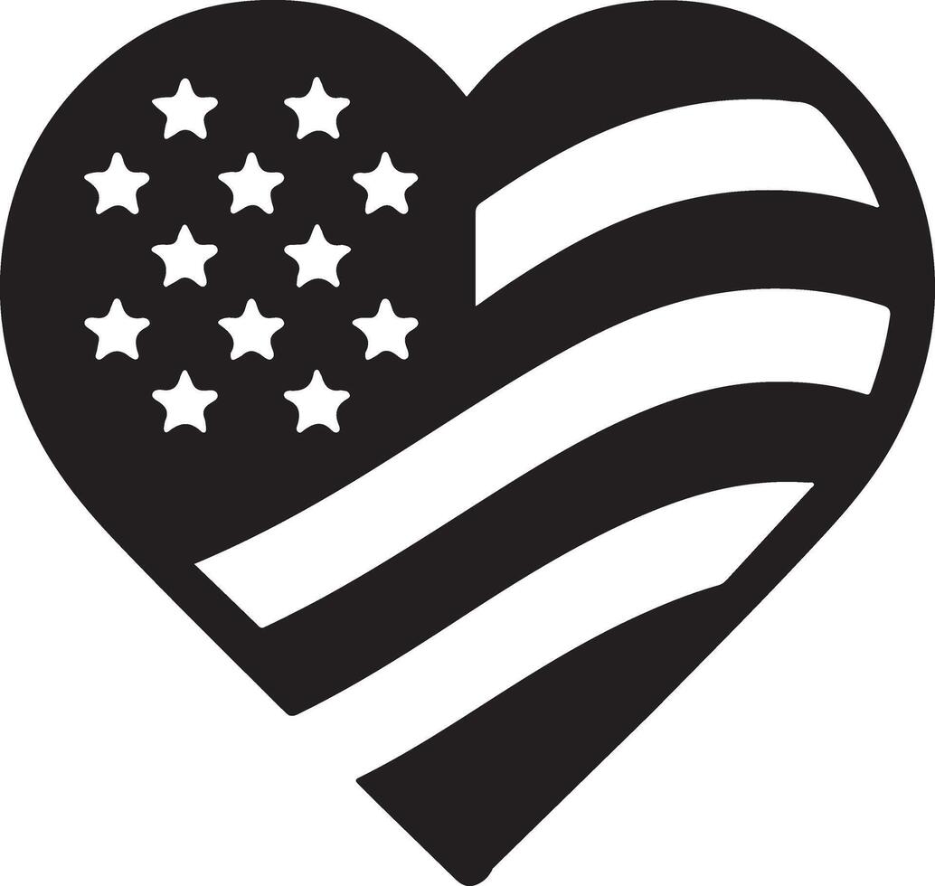 minimal cœur forme avec nous drapeau vecteur logo icône, plat symbole, noir Couleur silhouette 17