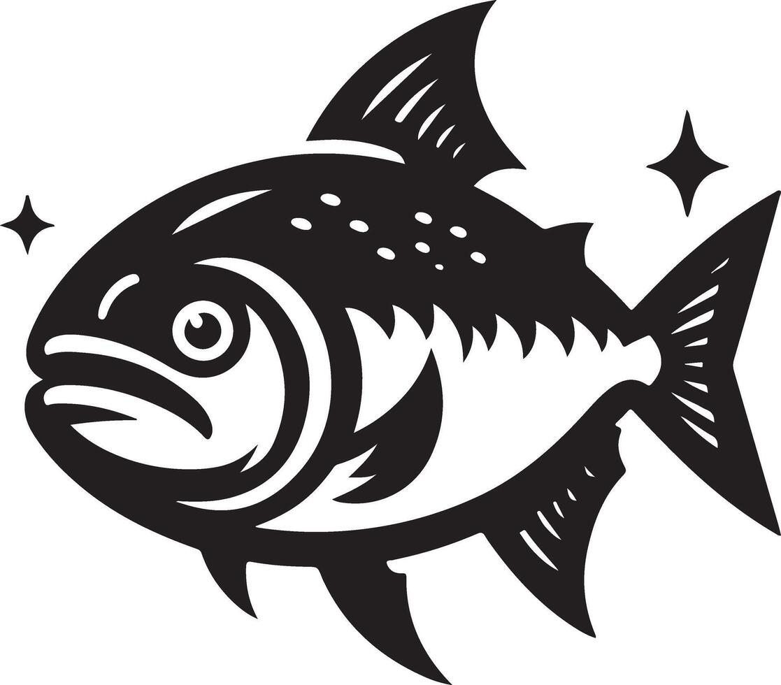 piranha poisson vecteur icône, clipart, symbole, plat illustration, noir Couleur silhouette 4