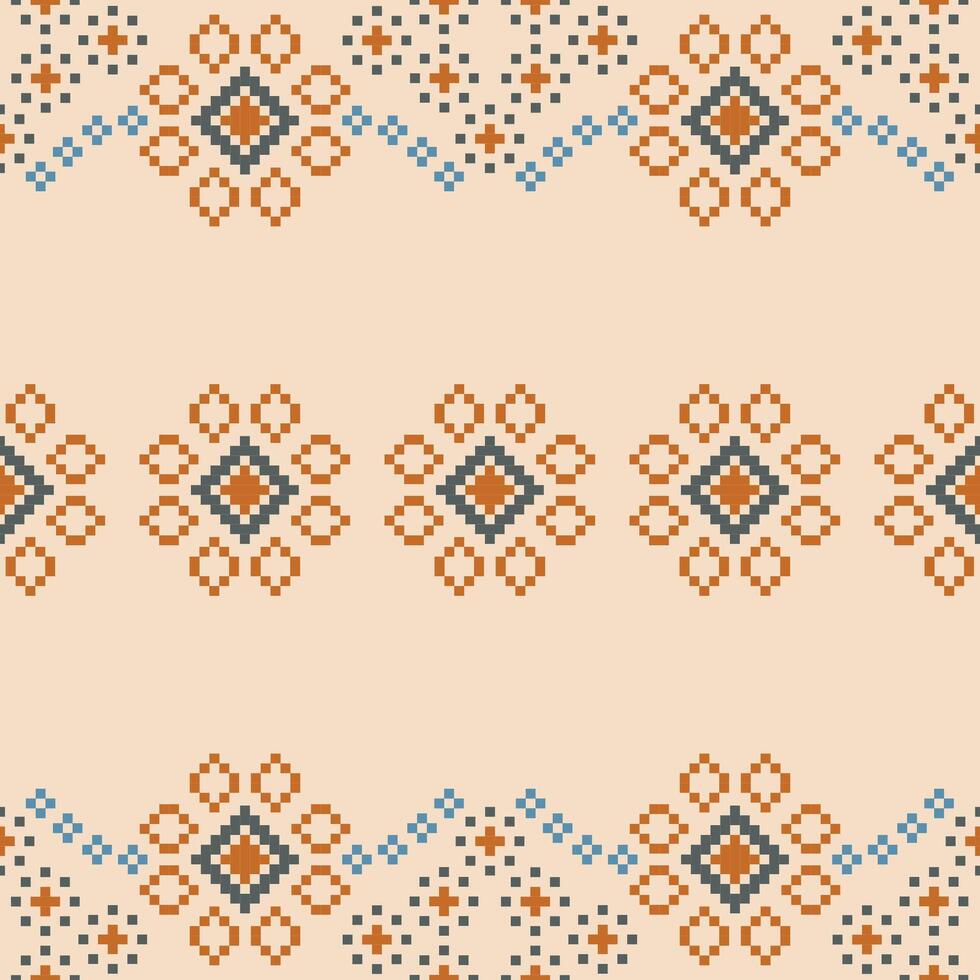 traditionnel ethnique motifs ikat géométrique en tissu modèle traverser point.ikat broderie ethnique Oriental pixel marron crème Contexte. abstrait, vecteur, illustration. texture, écharpe, décoration, papier peint. vecteur