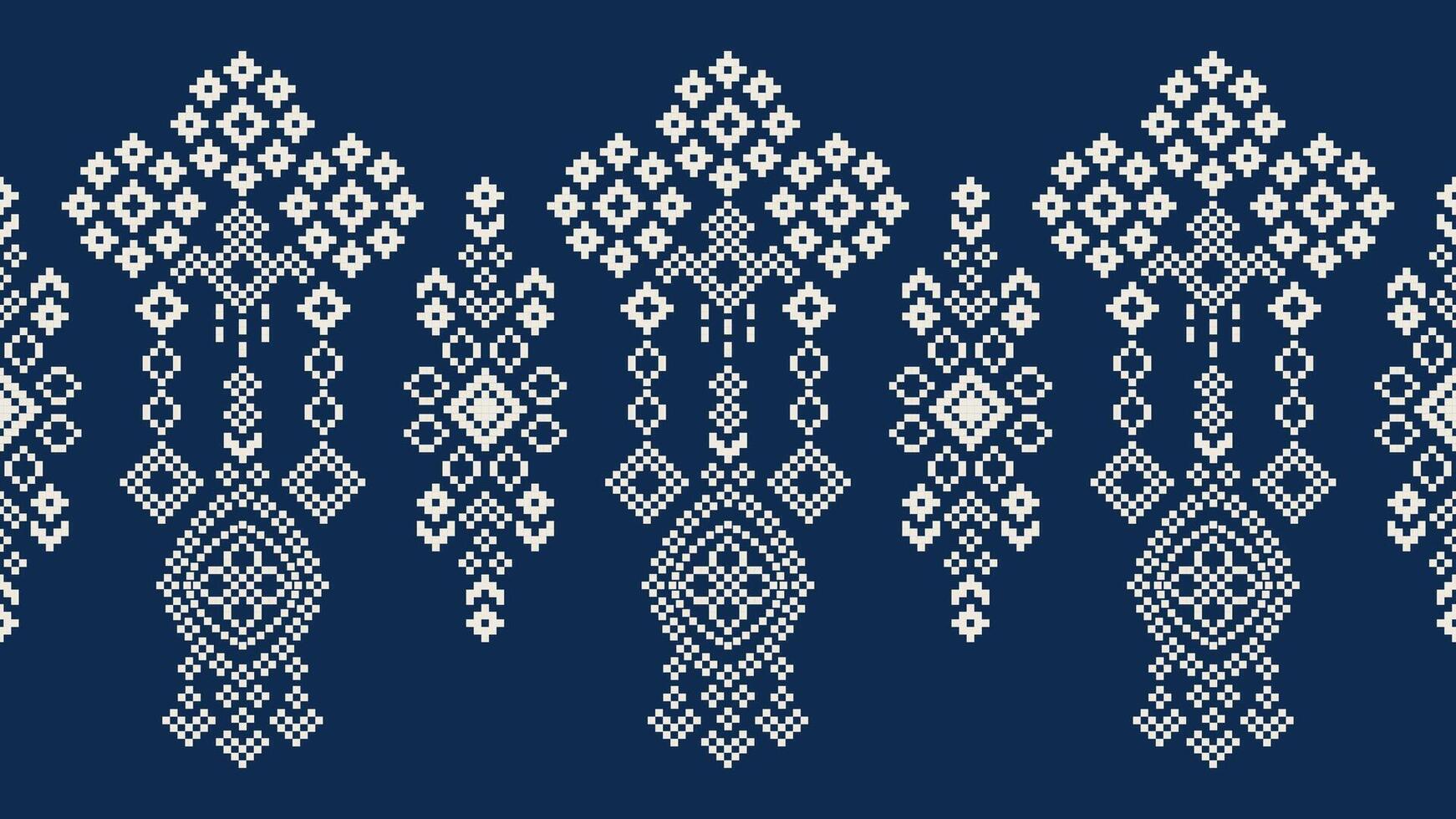 traditionnel ethnique motifs ikat géométrique en tissu modèle traverser point.ikat broderie ethnique Oriental pixel marine bleu Contexte. abstrait, vecteur, illustration. texture, écharpe, décoration, papier peint. vecteur