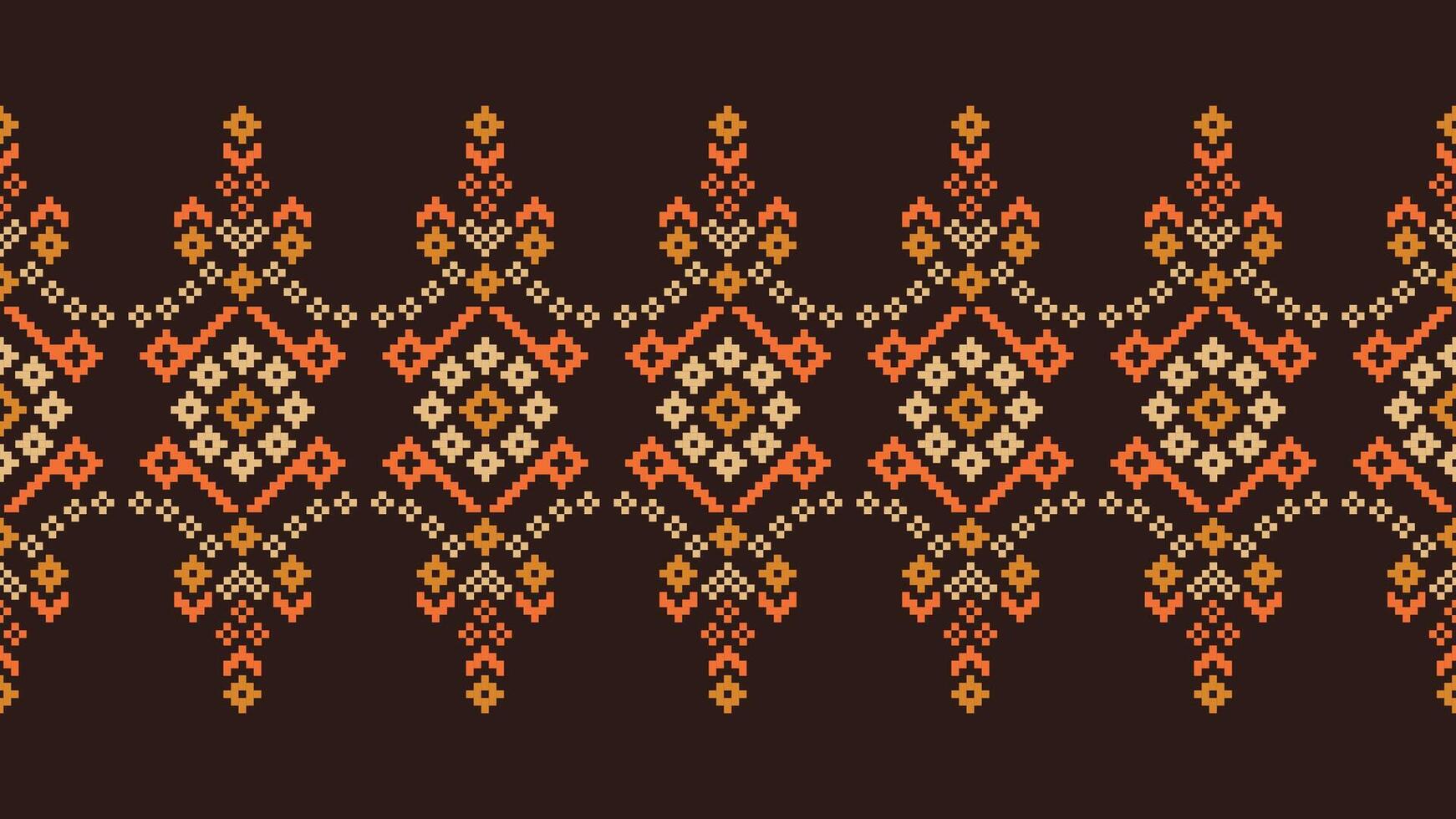 traditionnel ethnique motifs ikat géométrique en tissu modèle traverser point.ikat broderie ethnique Oriental pixel marron Contexte. abstrait, vecteur, illustration. texture, écharpe, décoration, papier peint. vecteur