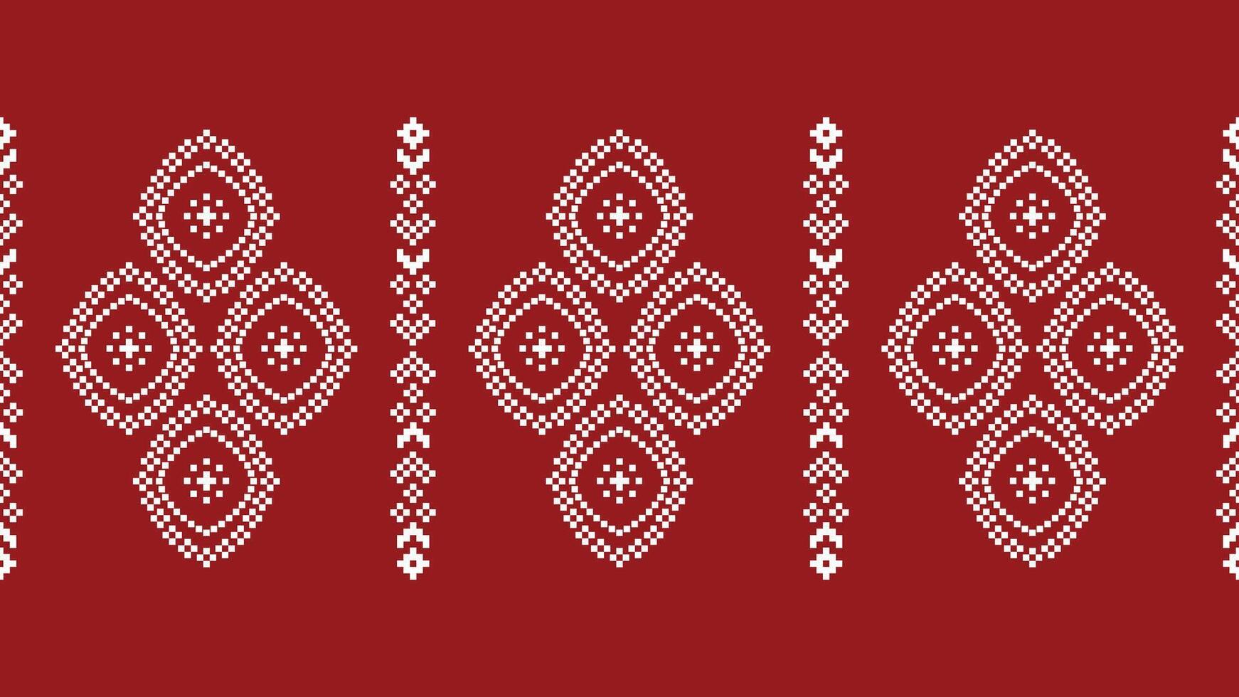 traditionnel ethnique motifs ikat géométrique en tissu modèle traverser point.ikat broderie ethnique Oriental pixel rouge Contexte. abstrait, vecteur, illustration. texture, Noël, décoration, papier peint. vecteur