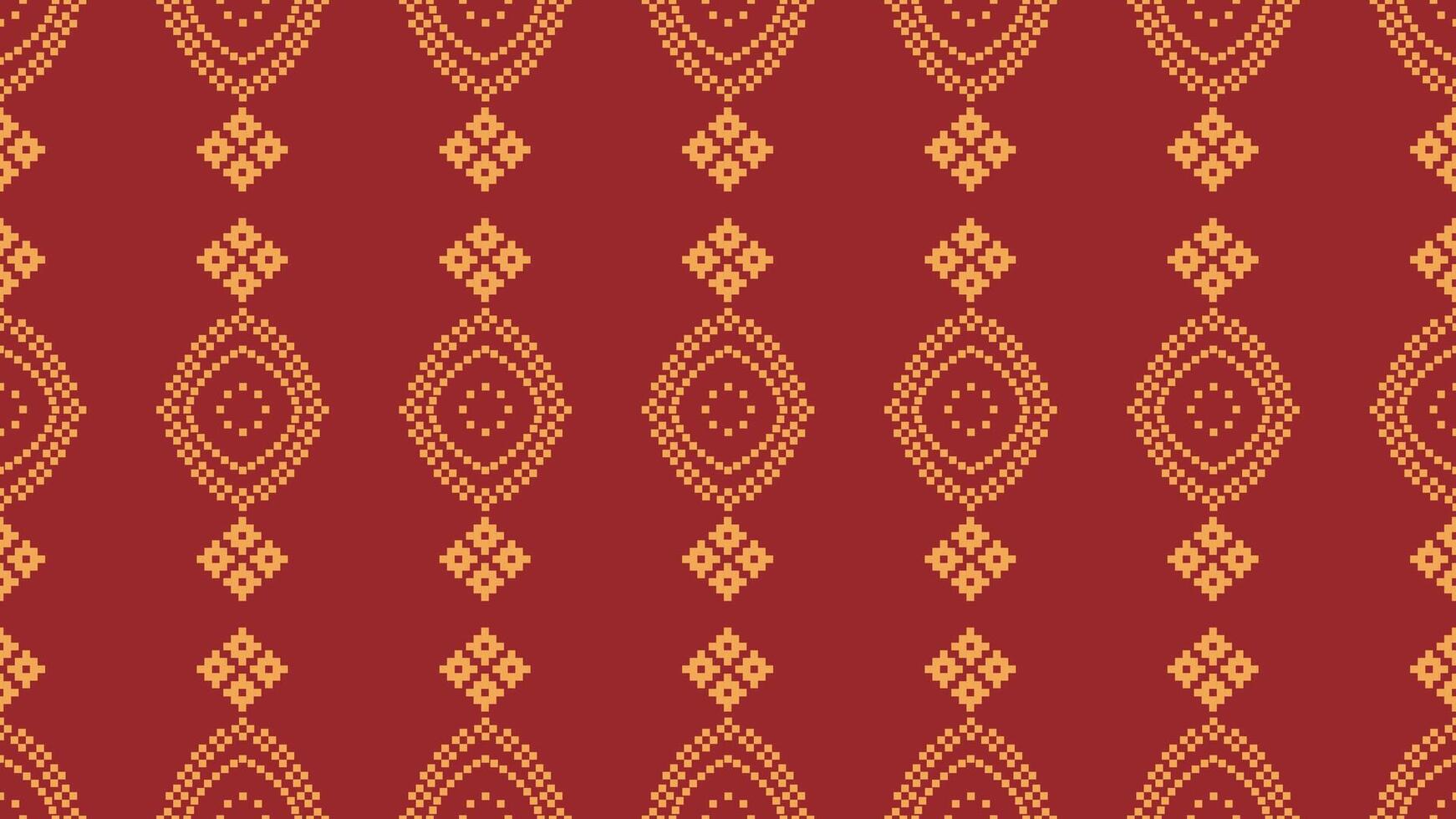 traditionnel ethnique motifs ikat géométrique en tissu modèle traverser point.ikat broderie ethnique Oriental pixel rouge Contexte. abstrait, vecteur, illustration. texture, Noël, décoration, papier peint. vecteur