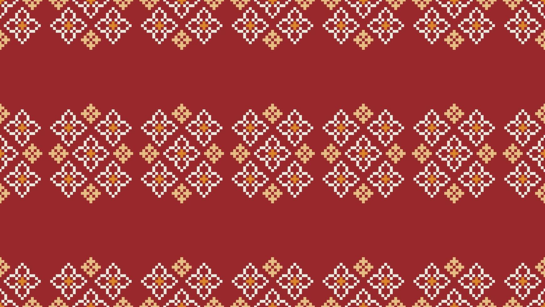 traditionnel ethnique motifs ikat géométrique en tissu modèle traverser point.ikat broderie ethnique Oriental pixel rouge Contexte. abstrait, vecteur, illustration. texture, Noël, décoration, papier peint. vecteur