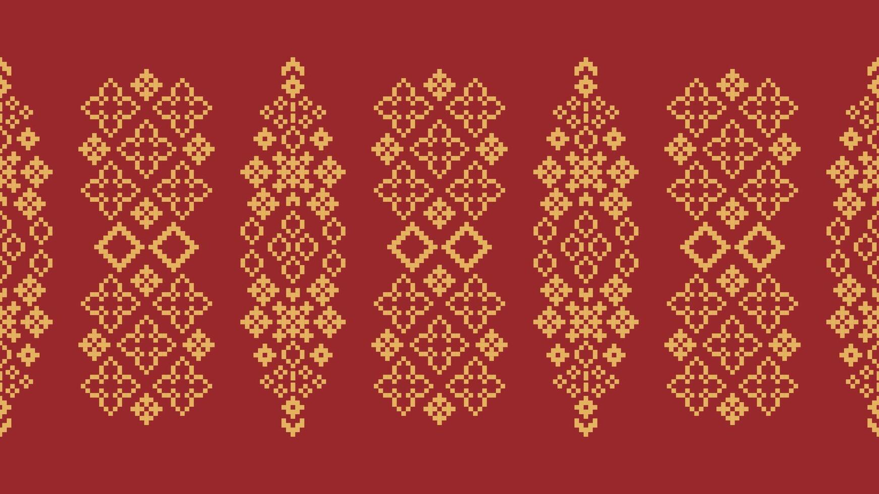 traditionnel ethnique motifs ikat géométrique en tissu modèle traverser point.ikat broderie ethnique Oriental pixel rouge Contexte. abstrait, vecteur, illustration. texture, Noël, décoration, papier peint. vecteur