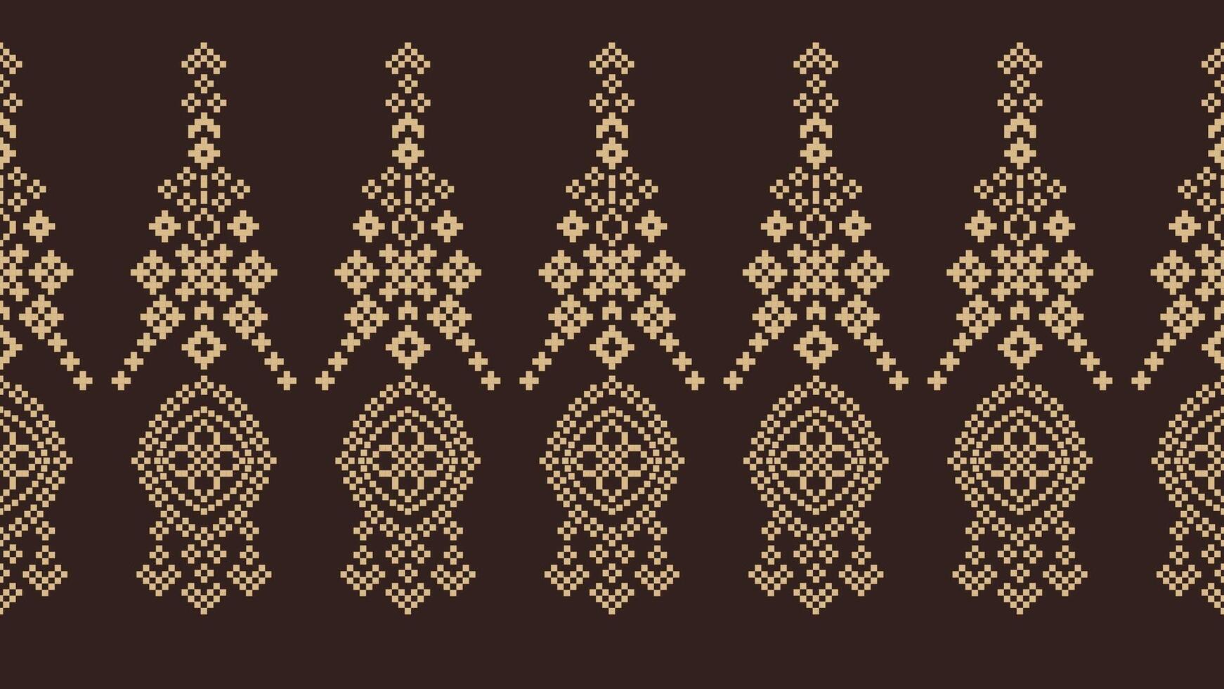 traditionnel ethnique motifs ikat géométrique en tissu modèle traverser point.ikat broderie ethnique Oriental pixel marron Contexte. abstrait, vecteur, illustration. texture, écharpe, décoration, papier peint. vecteur