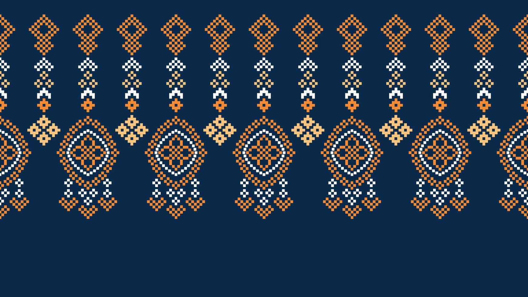 traditionnel ethnique motifs ikat géométrique en tissu modèle traverser point.ikat broderie ethnique Oriental pixel marine bleu Contexte. abstrait, vecteur, illustration. texture, écharpe, décoration, papier peint. vecteur