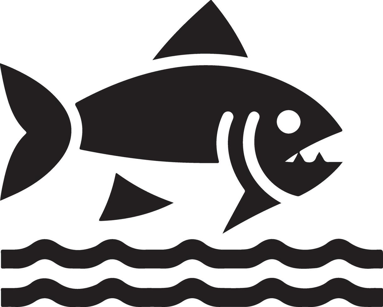 piranha poisson vecteur icône, clipart, symbole, plat illustration, noir Couleur silhouette sept