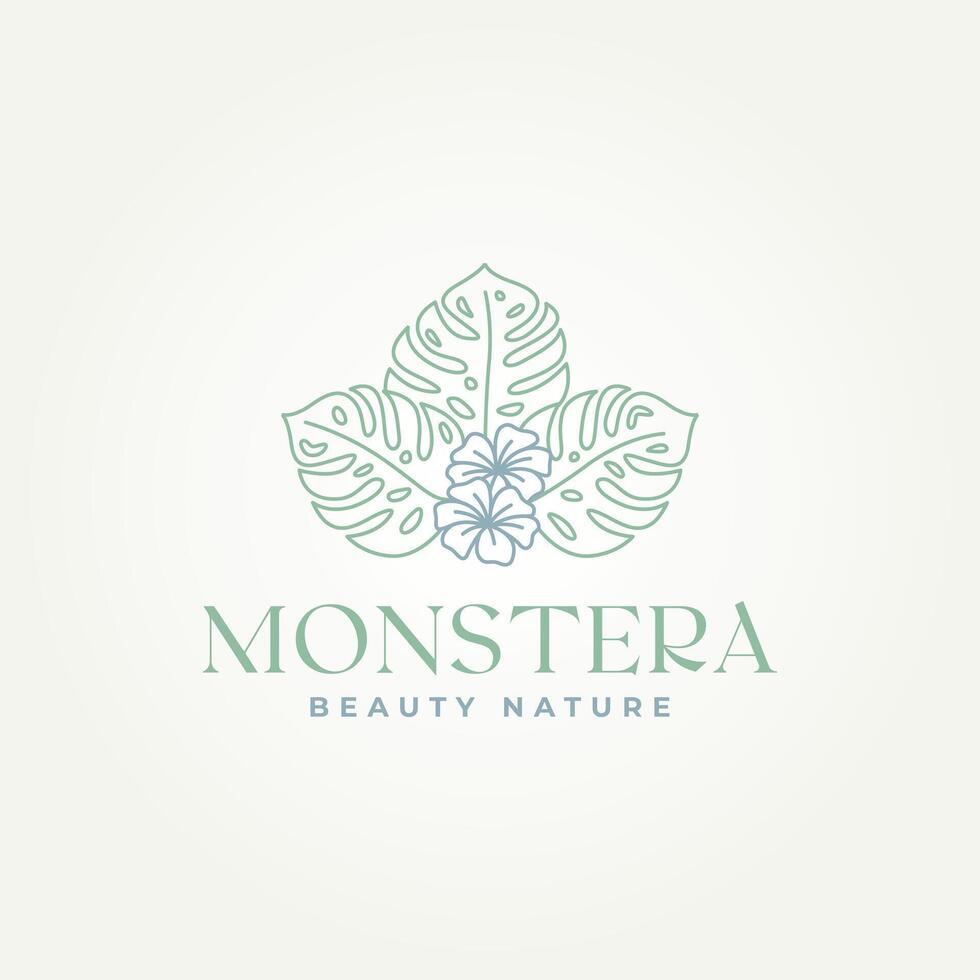 minimaliste tropical monstera feuilles floral boho ligne art icône logo modèle vecteur illustration conception. Facile moderne bijoux, mode, beauté logo concept