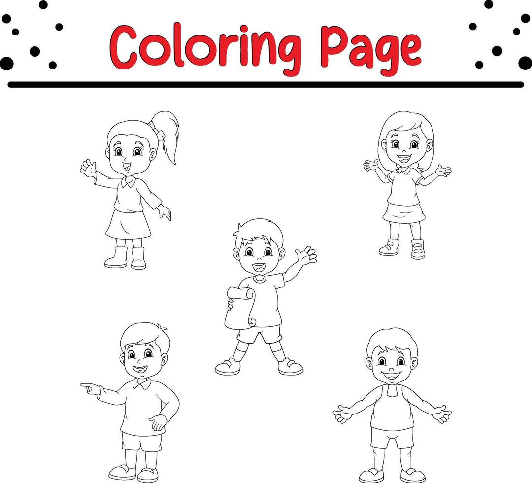 mignonne content les enfants coloration livre page. noir et blanc vecteur
