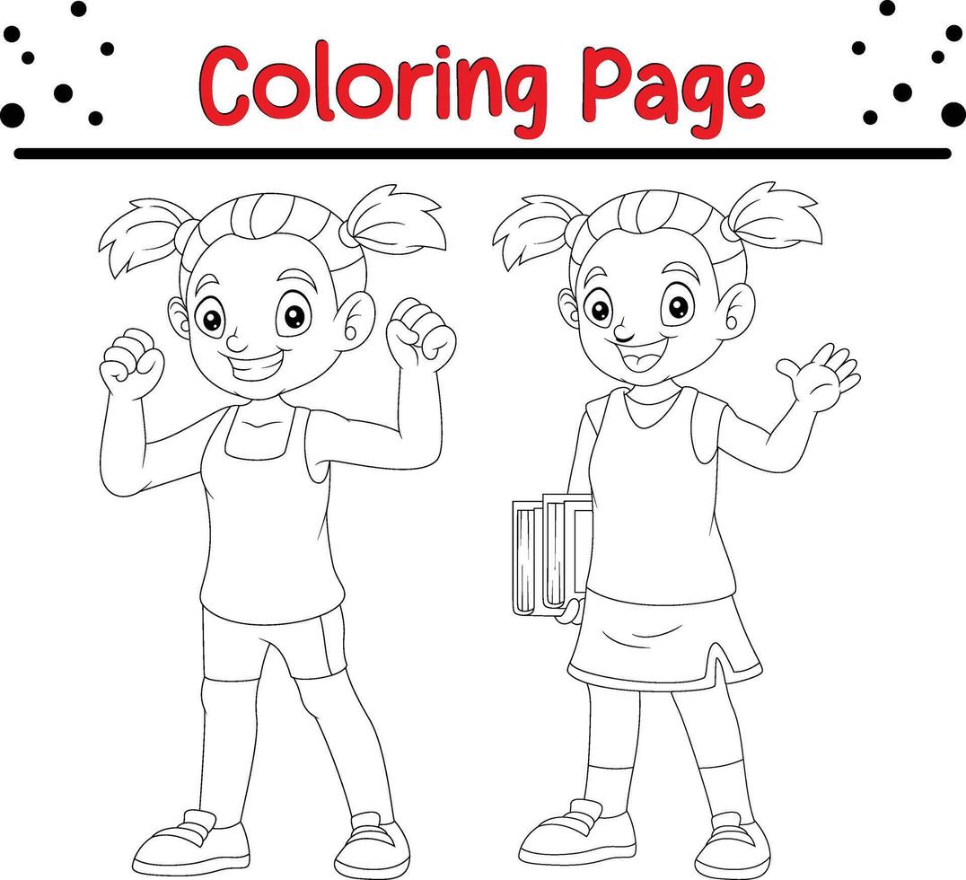 mignonne content les enfants coloration livre page. noir et blanc vecteur