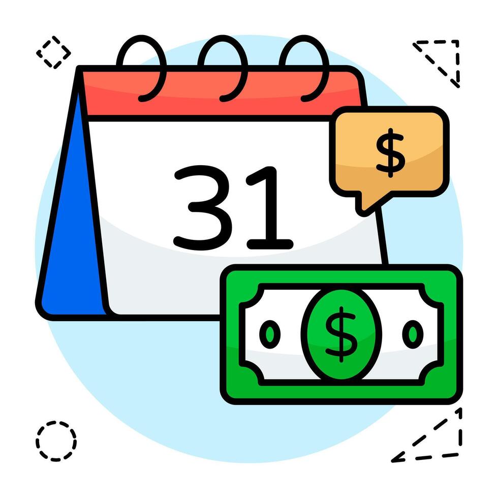 icône d'argent avec calendrier, design plat du jour de paiement vecteur
