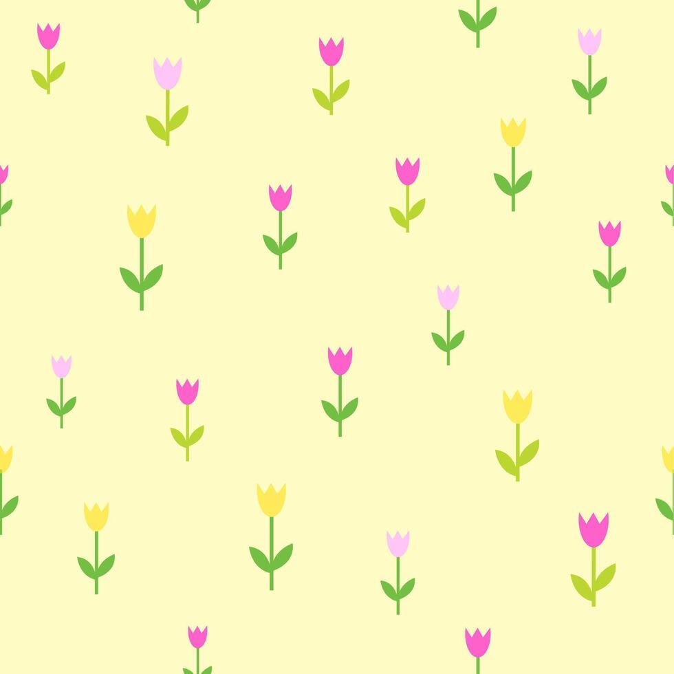 printemps tulipes, sans couture modèle sur Jaune Contexte vecteur