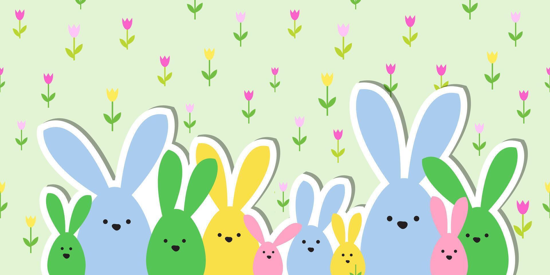 fête salutation Pâques carte, coloré Pâques lapin famille sur polka point Contexte vecteur