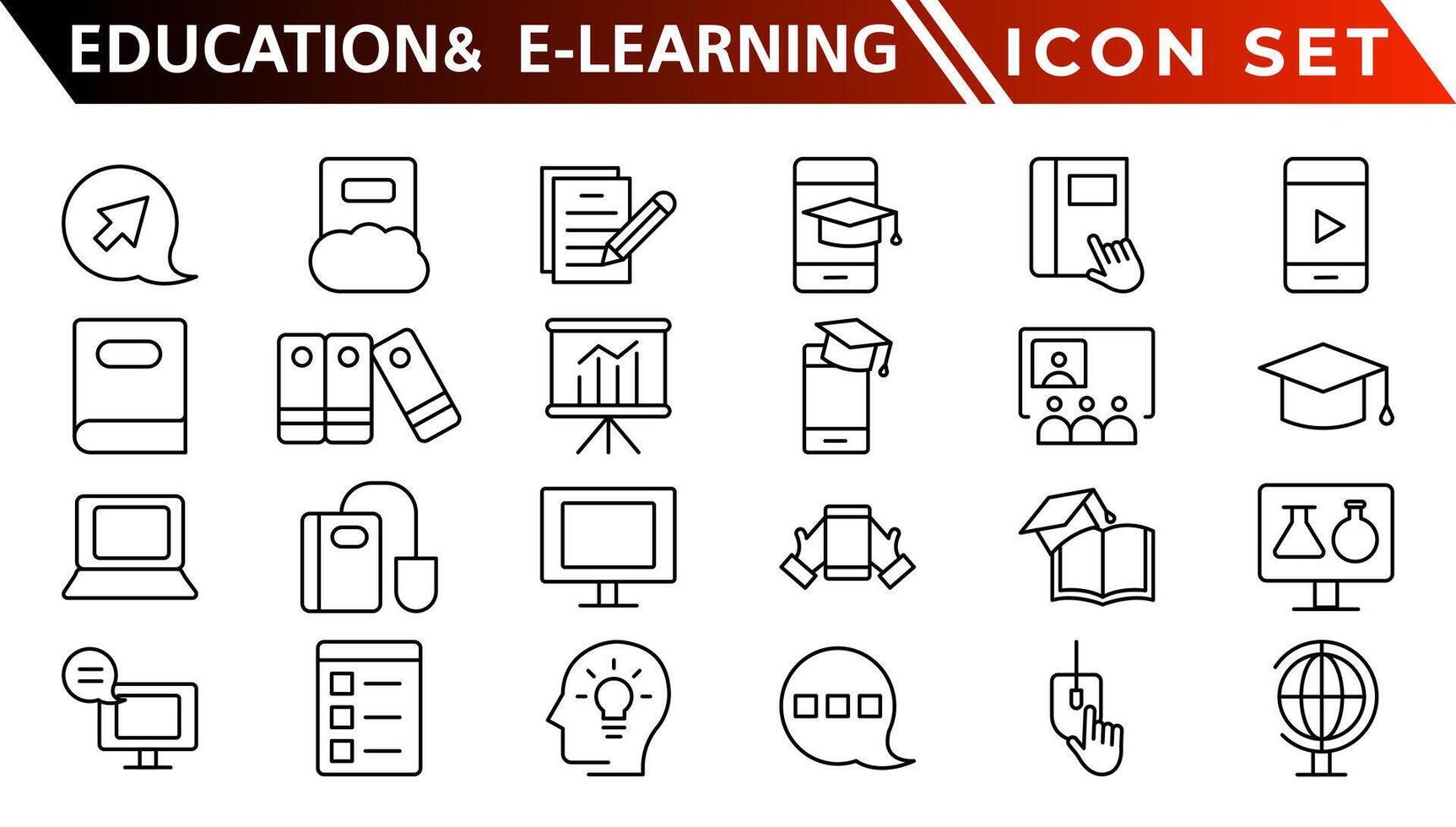 éducation et e-learning la toile Icônes dans ligne style. école, université, cahier de texte, apprentissage. vecteur illustration