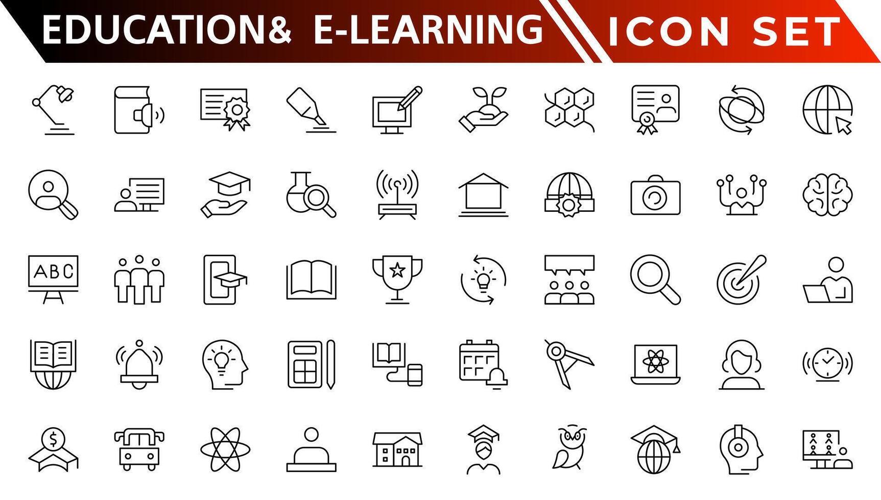 éducation et e-learning la toile Icônes dans ligne style. école, université, cahier de texte, apprentissage. vecteur illustration