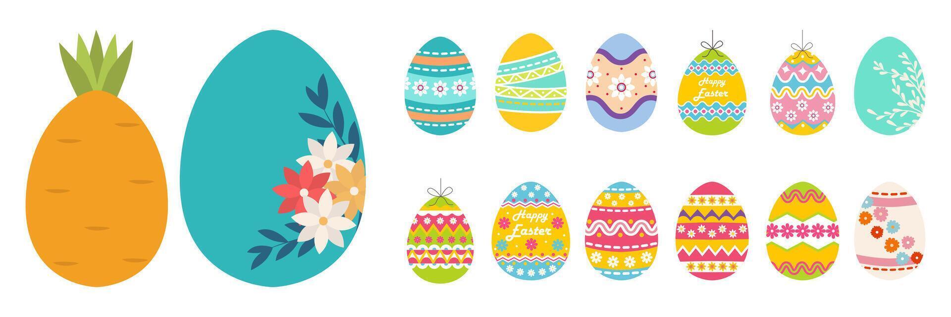 content Pâques. ensemble de Pâques des œufs avec différent textures sur une blanc Contexte. printemps vacances. vecteur illustration. content Pâques des œufs.