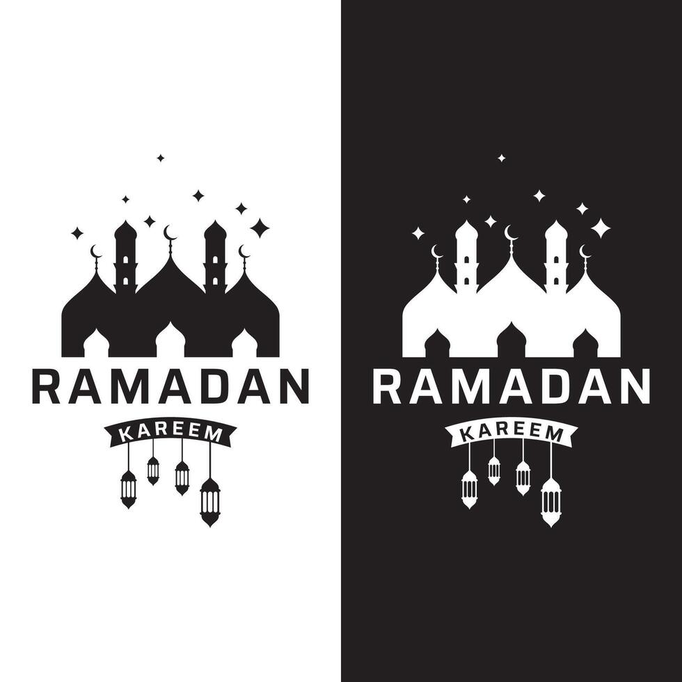 Ramadan mubarak logo modèle conception avec lanterne et mosquée éclairage concept. logo pour salutations, entreprise, musulman. vecteur