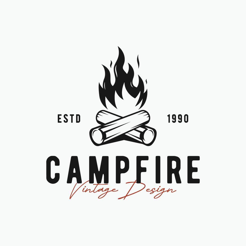 branché ancien feu logo conception. logo pour camping, aventure faune, feu de camp. vecteur