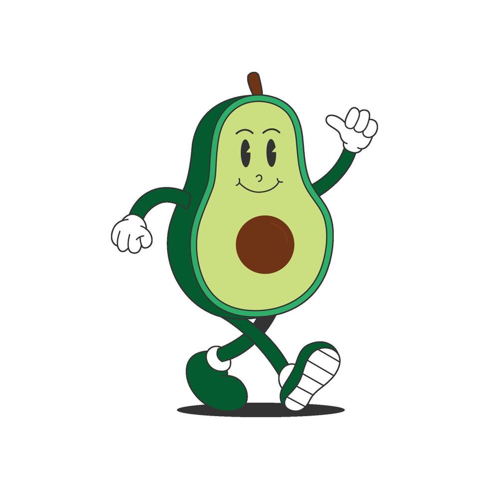 Avocat rétro mascotte. marrant dessin animé personnage de Avocat. vecteur