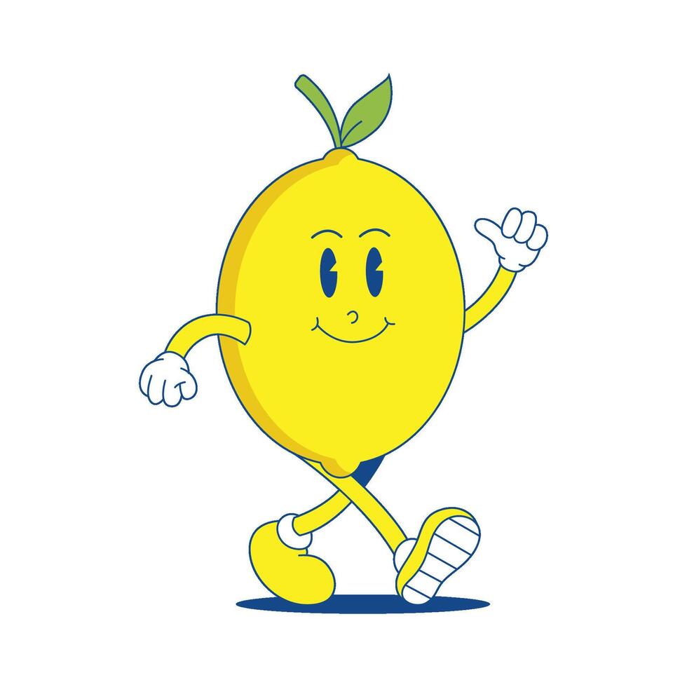 citron rétro mascotte. marrant dessin animé personnage de citron vecteur