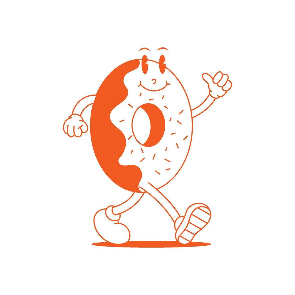 Donut rétro mascotte. marrant dessin animé personnage de Donut vecteur