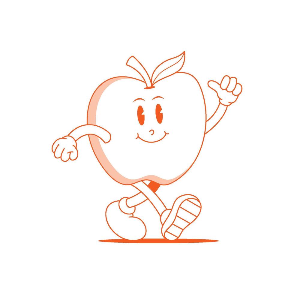 Pomme rétro mascotte. marrant dessin animé personnage de Pomme. vecteur