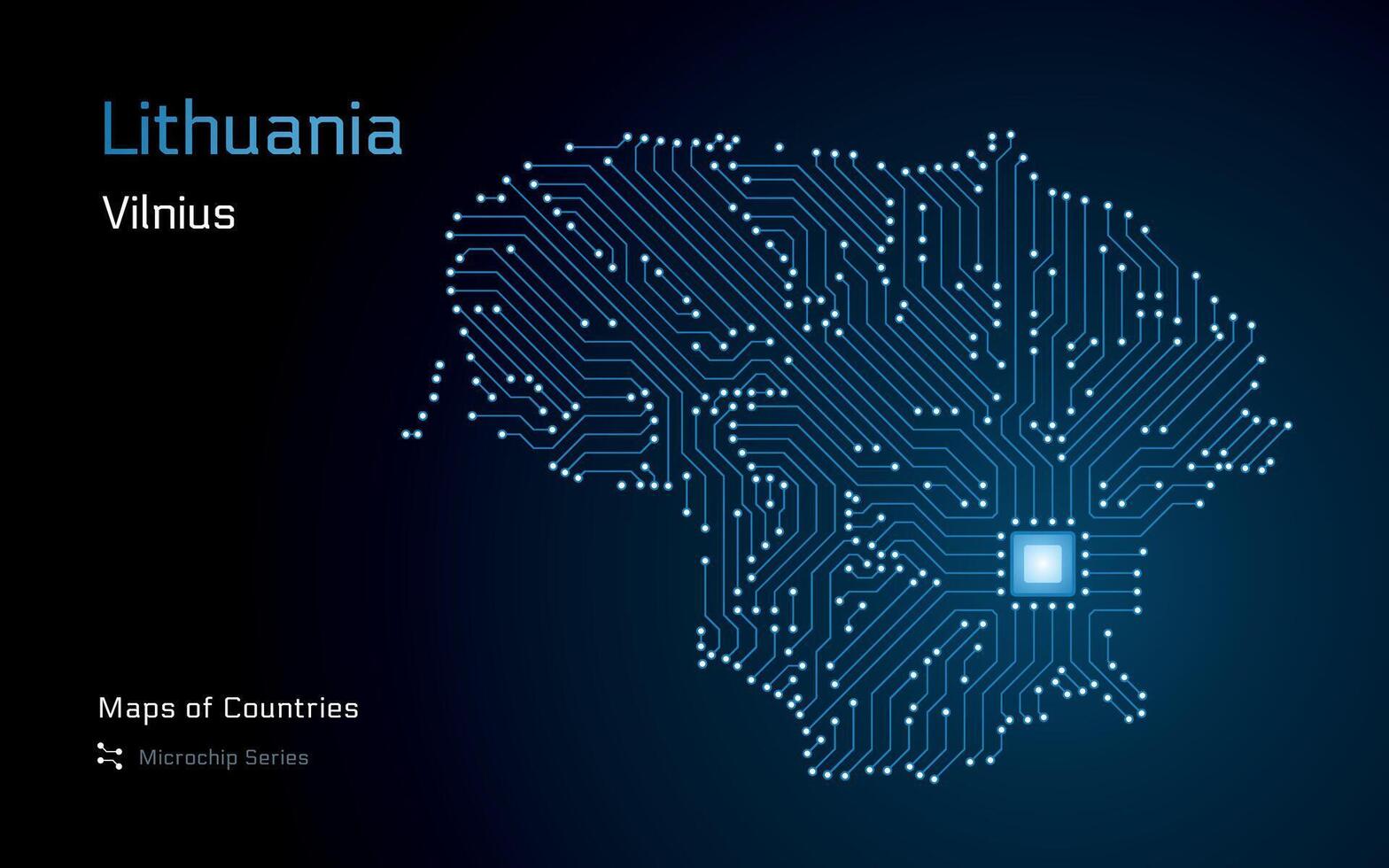 Lituanie carte avec une Capitale de Vilnius montré dans une puce électronique modèle. gouvernement électronique. monde des pays vecteur Plans. puce électronique séries