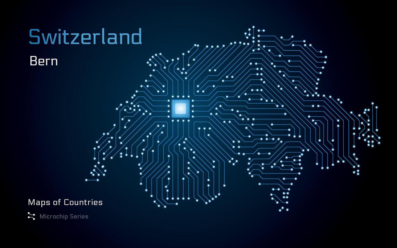 Suisse, carte avec une Capitale de bern montré dans une puce électronique modèle. gouvernement électronique. monde des pays vecteur Plans. puce électronique séries