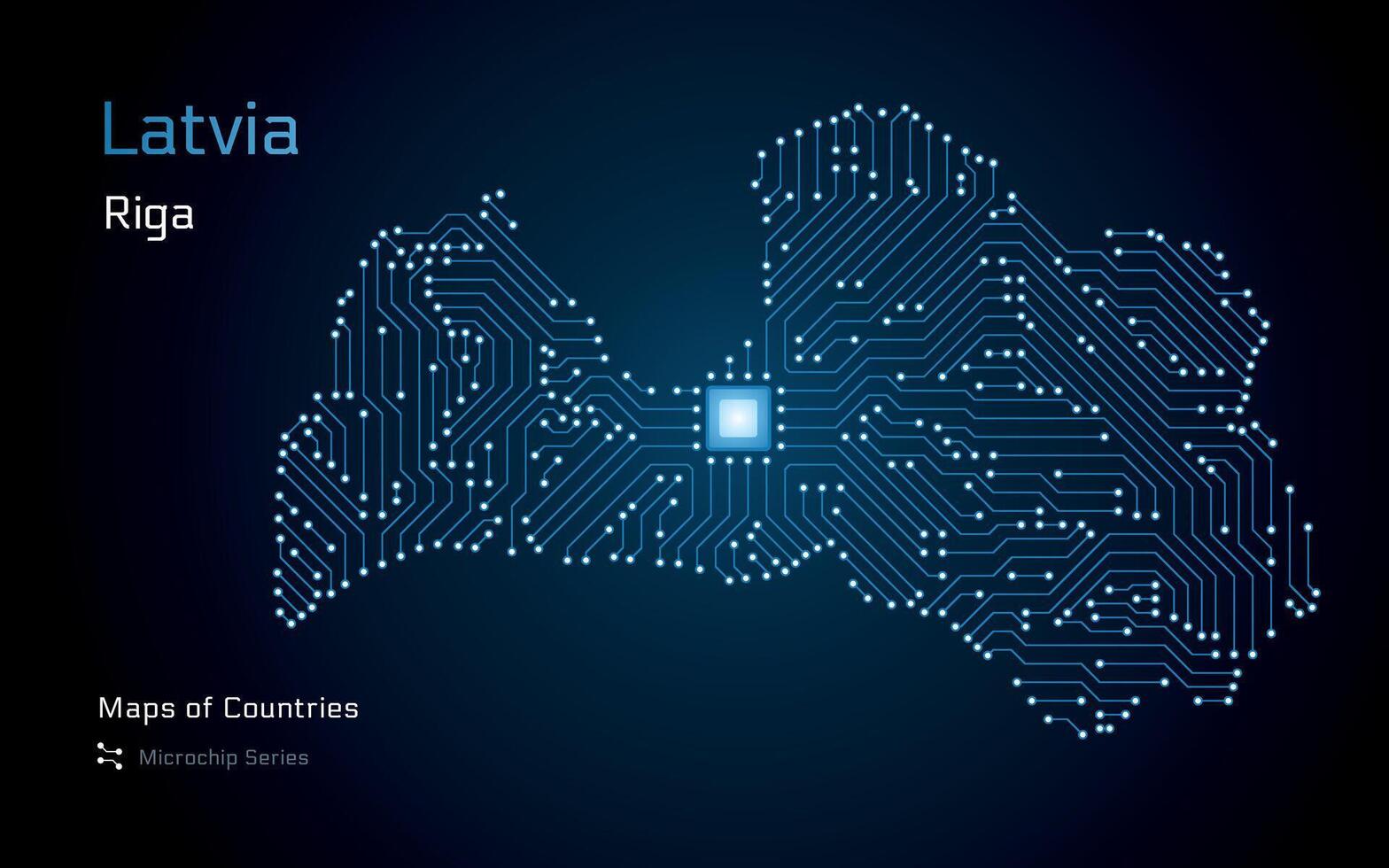 Lettonie carte avec une Capitale de riga montré dans une puce électronique modèle. gouvernement électronique. monde des pays vecteur Plans. puce électronique séries