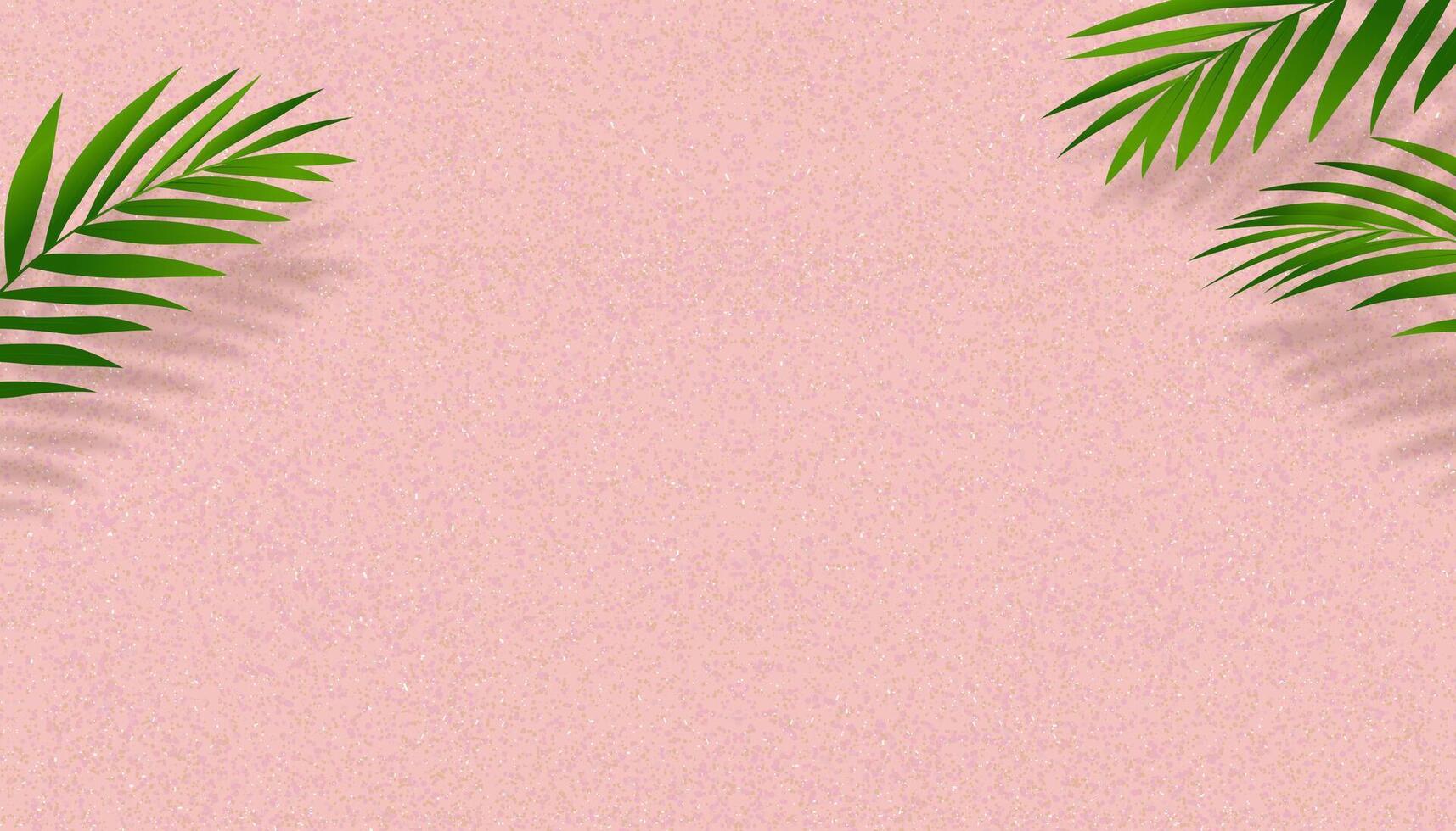 le sable texture Contexte avec paume feuilles silhouette, noix de coco feuille ombre sur rose sablonneux plage, vecteur Haut vue le sable surface, toile de fond Contexte large horizon désert dune pour été produit présentation