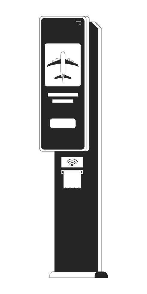 nfc Paiement Terminal à aéroport noir et blanc 2d ligne dessin animé objet. acheter vol billet sans fil dispositif isolé vecteur contour article. sans contact La technologie monochromatique plat place illustration