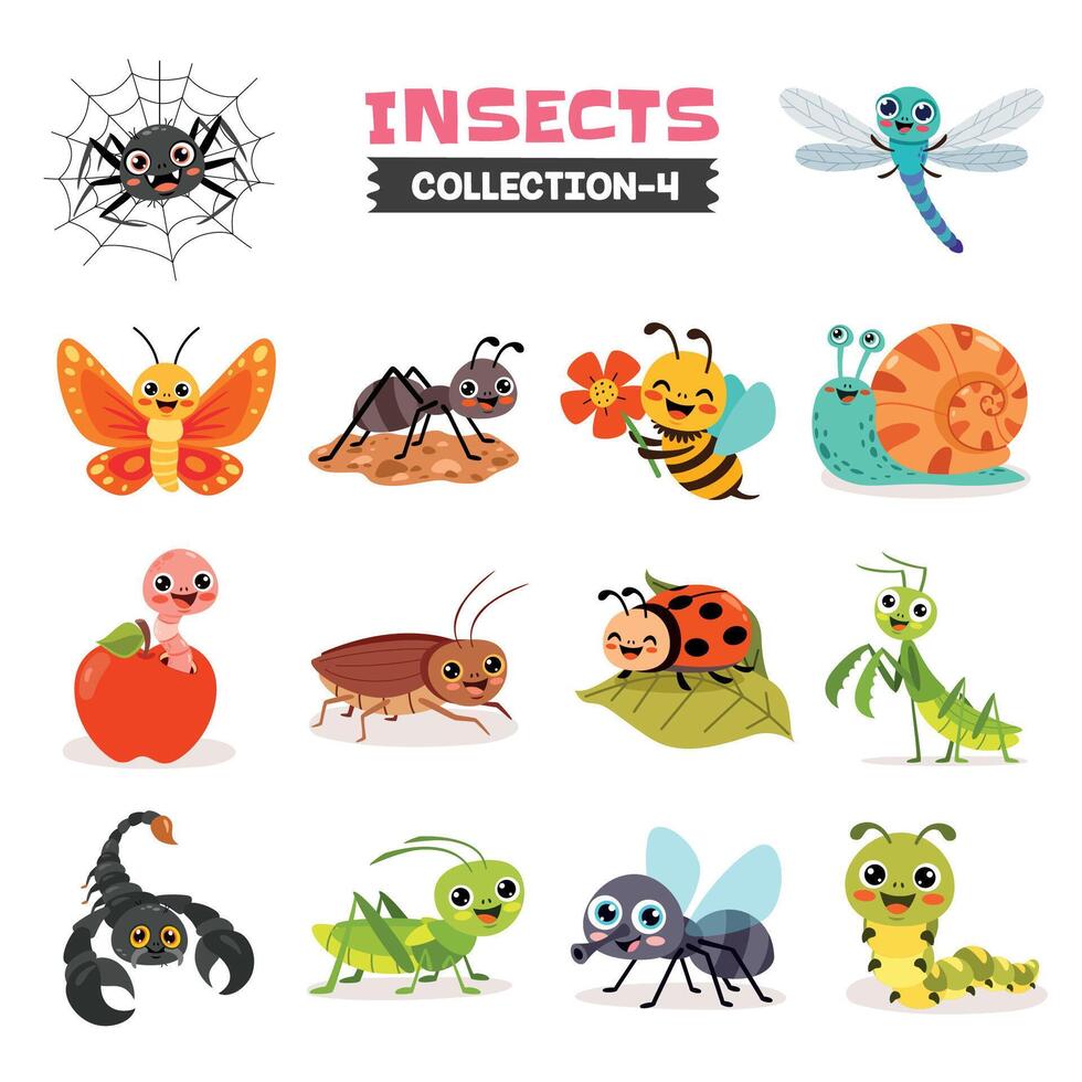 ensemble de divers dessin animé insectes vecteur