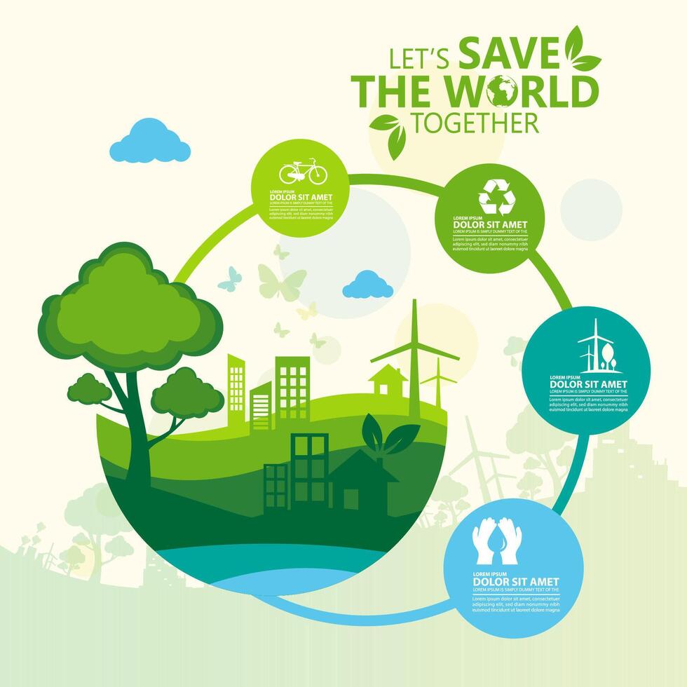 écologie.Les villes vertes aident le monde avec des idées de concept écologiques.Illustration vectorielle vecteur