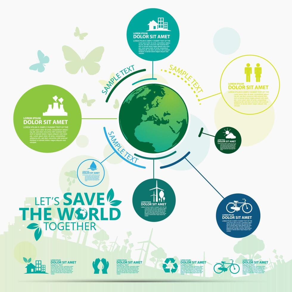 écologie.Les villes vertes aident le monde avec des idées de concept écologiques.Illustration vectorielle vecteur