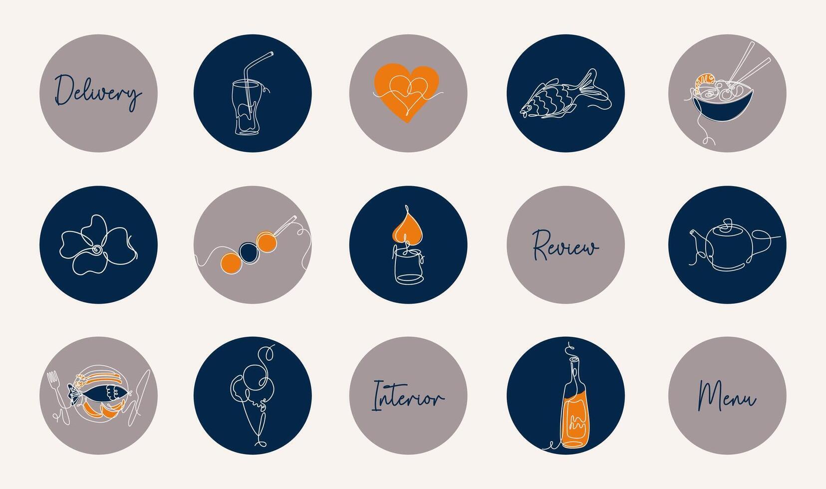 vecteur pictogrammes. ligne art style des illustrations avec social médias points forts couvertures. mignonne Icônes pour restaurant, café, bar. Japonais aliments.