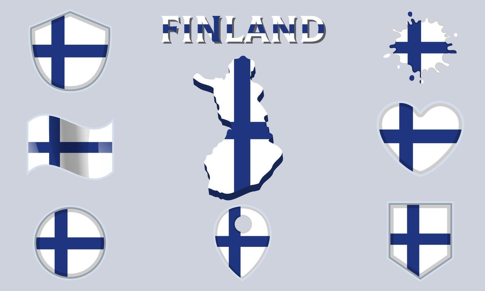 collection de plat nationale drapeaux de Finlande avec carte vecteur