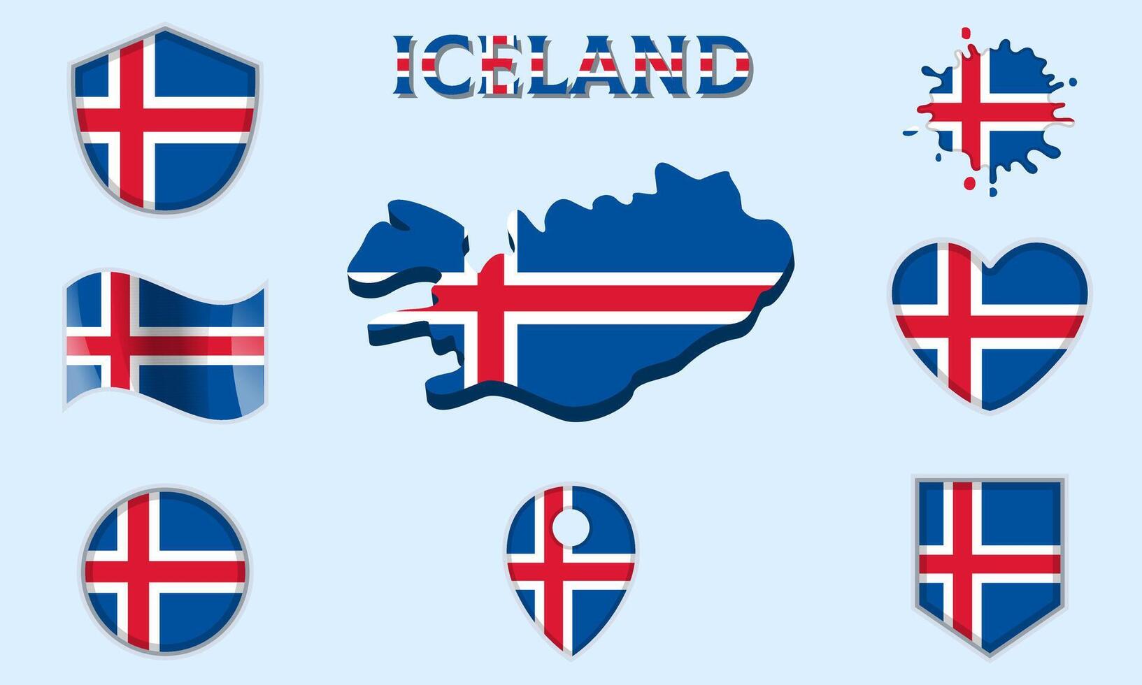 collection de plat nationale drapeaux de Islande avec carte vecteur